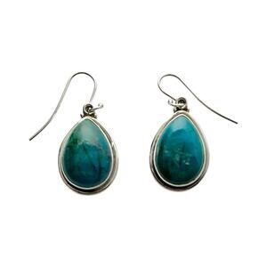 1980s Vintage Sterling Silver .925 & Malachite Navajo Teardrop Dangle Earrings